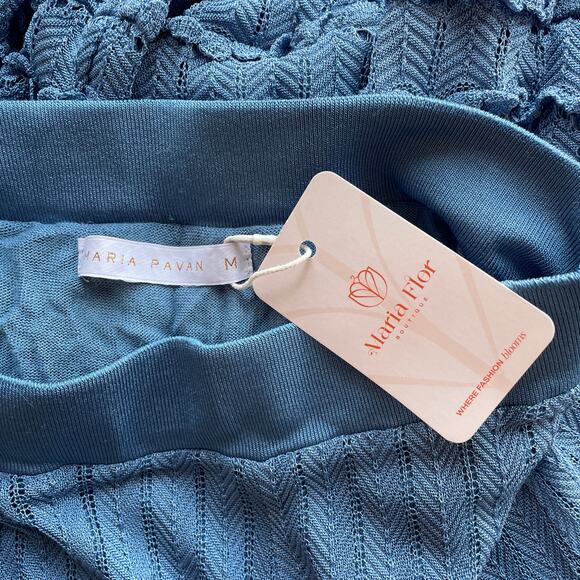 Anthropologie Maria Pavan Sweater Maxi skirt Medium Blue drop waist Knit Ruffle - Picture 5 of 5